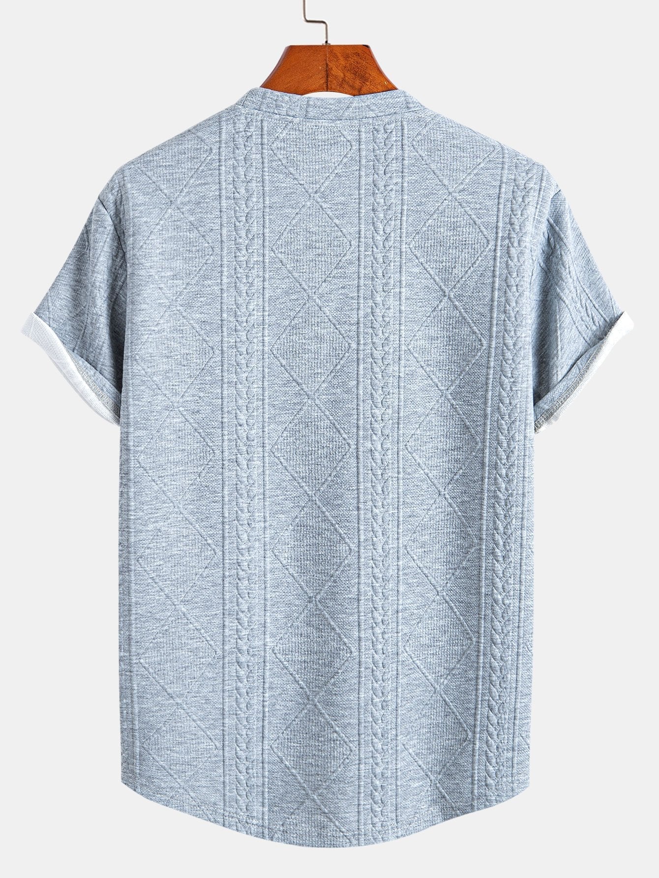 Andrés® | Short Sleeve Geometric Jacquard Arc Hem T-Shirt & Drawstring Corduroy Cargo Jogger Pants - Image 9