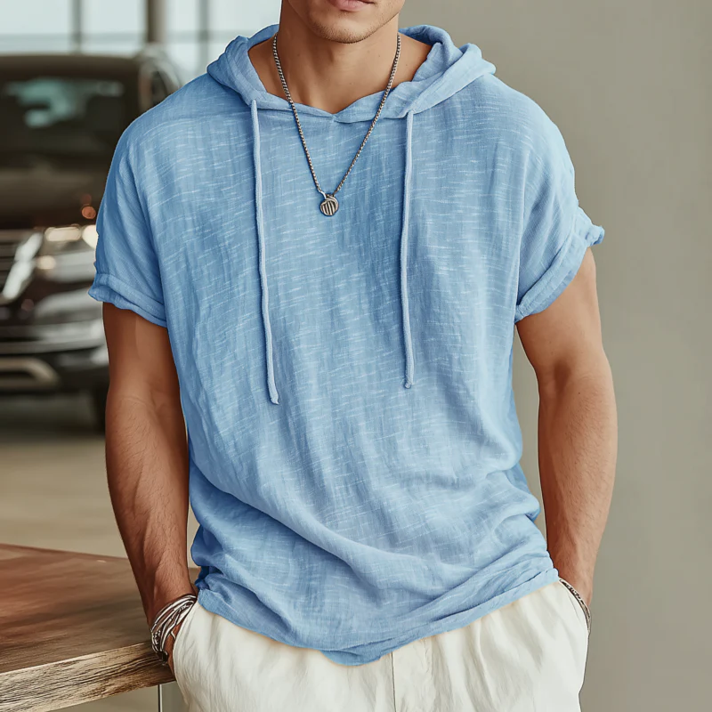 Andrew | Men'S Casual Breathable Cotton Hooded Slim Short-Sleeved T-Shirt - Image 2