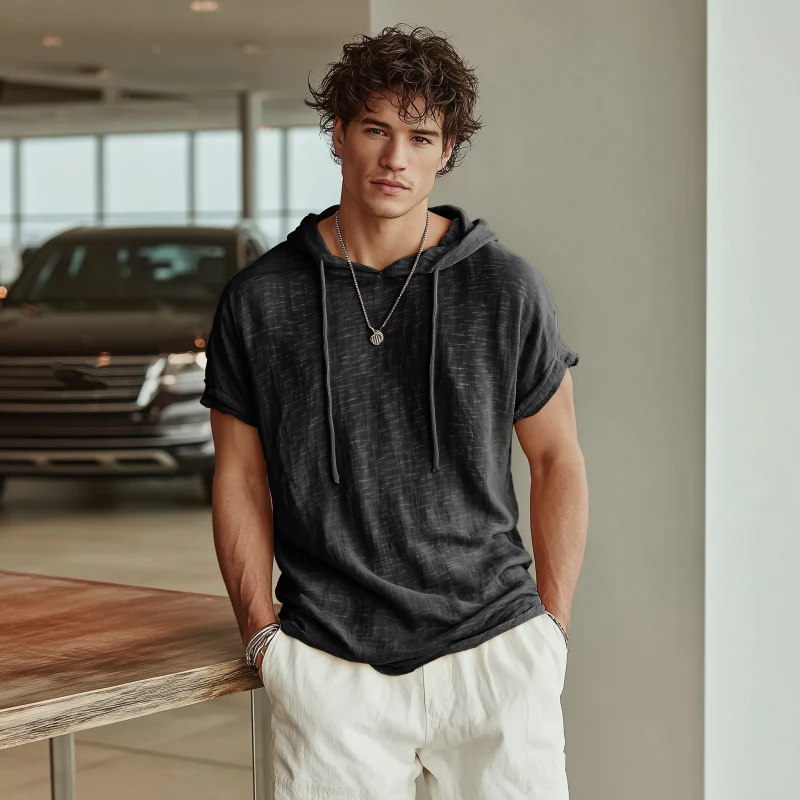 Andrew | Men'S Casual Breathable Cotton Hooded Slim Short-Sleeved T-Shirt - Image 4