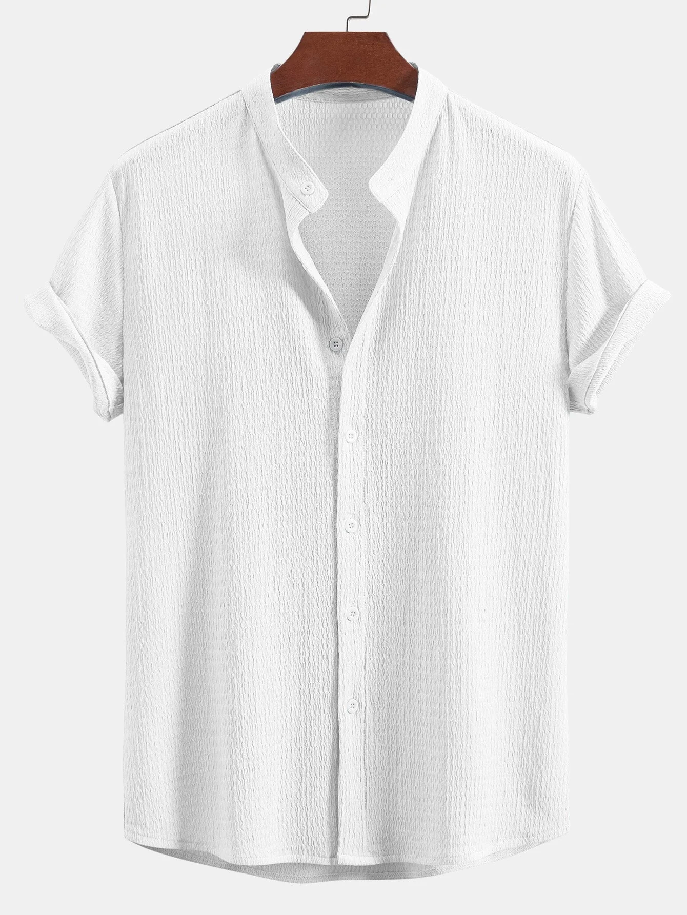 Anir® | Muscle Fit Wrinkled Textured Stand Collar Shirt - Image 5