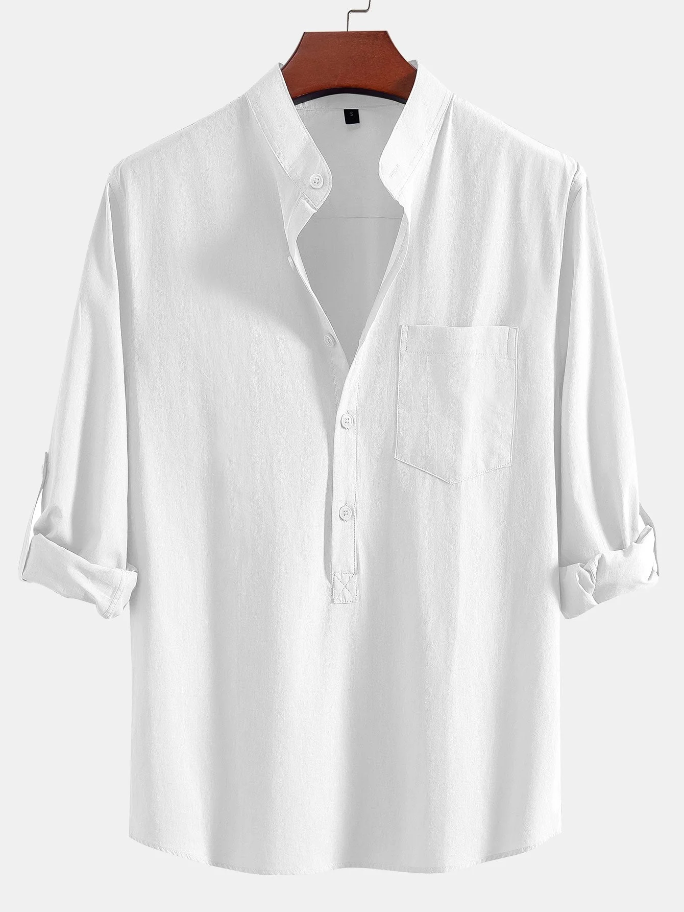 Aniruddha® | Long Sleeve Linen Look Henley Collar Shirt - Image 2