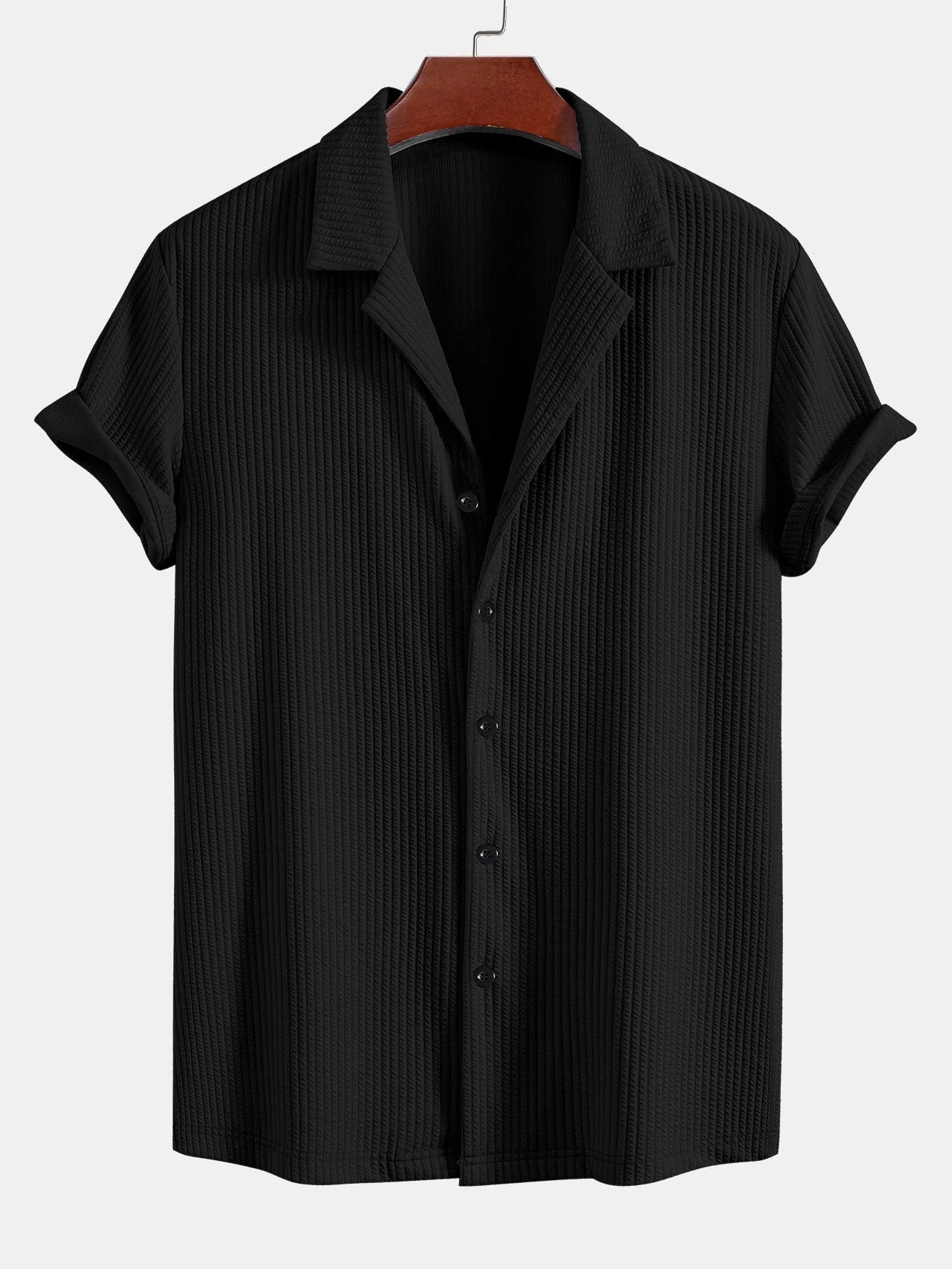 Anselme® | Muscle Fit Ribbed Deep Cuban Shirt - Image 3