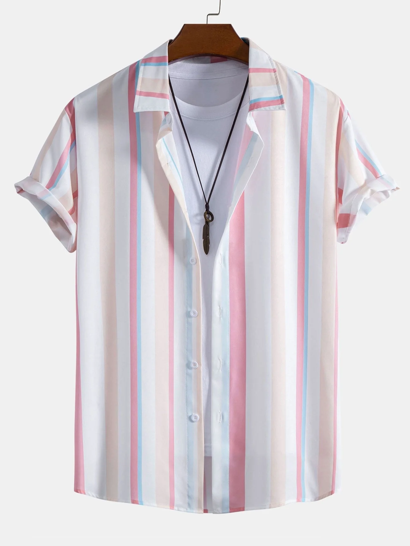 Antoine® | Colorful Striped Print Button Up Shirt