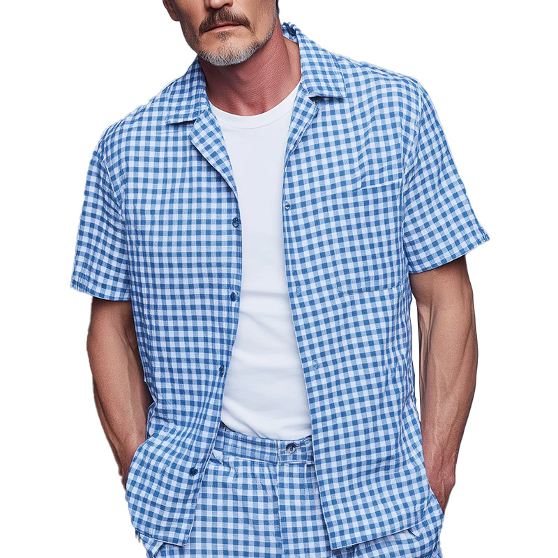 Antoine | Men'S Summer Fashion Plaid Cotton And Linen Short Sleeve Shirt