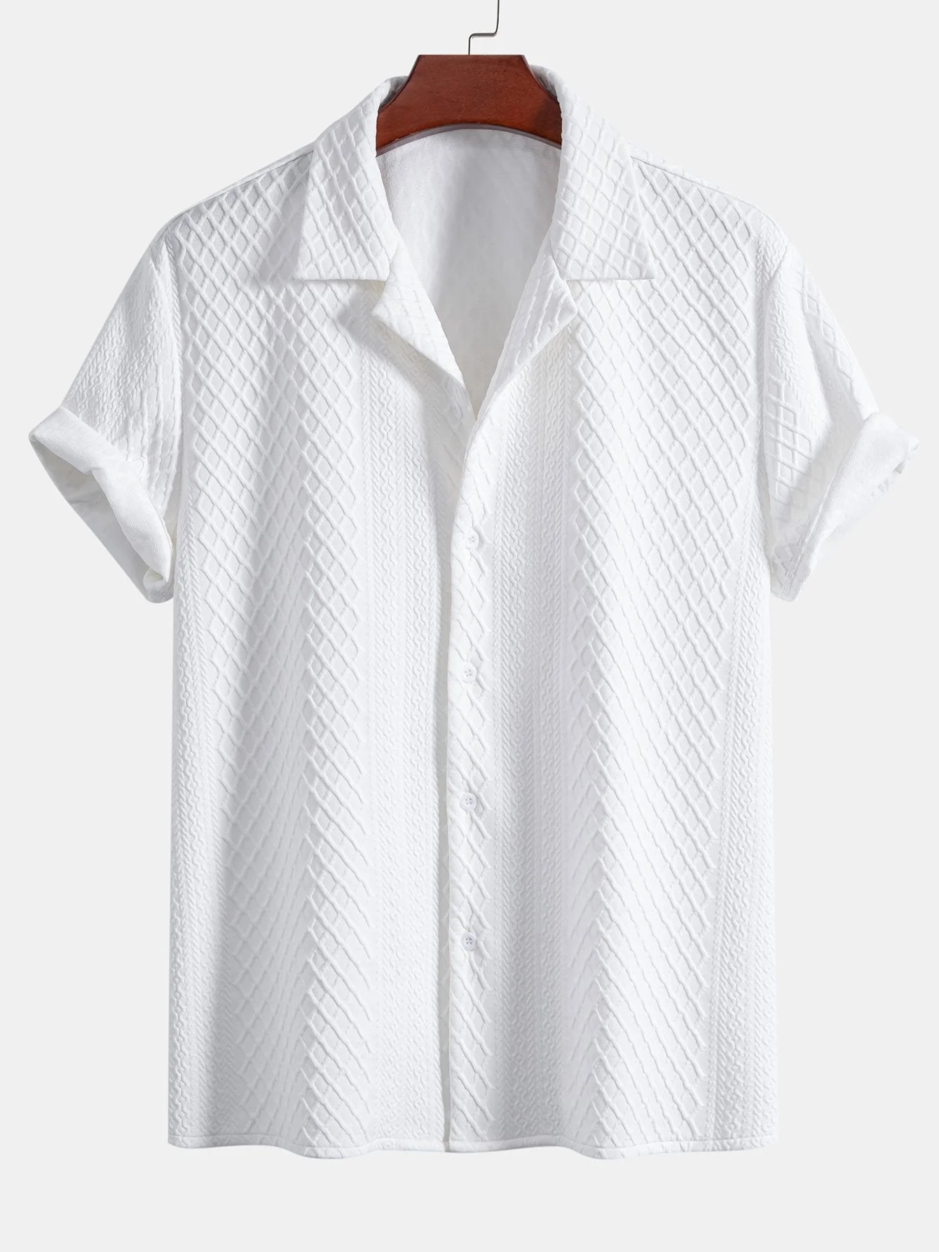 Apolinar® | Rhombus Geometric Jacquard Textured Cuban Shirt
