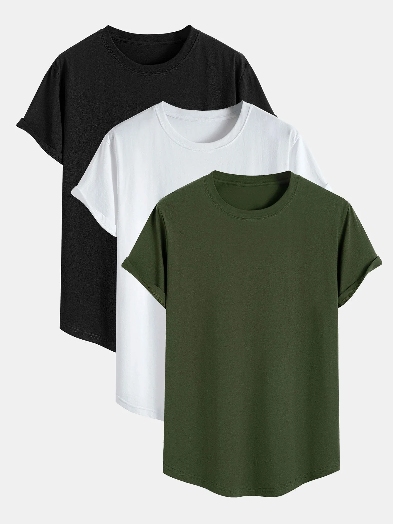 Aquiles® | 3 Pieces Basic Cotton Arc Hem T-Shirts - Image 2