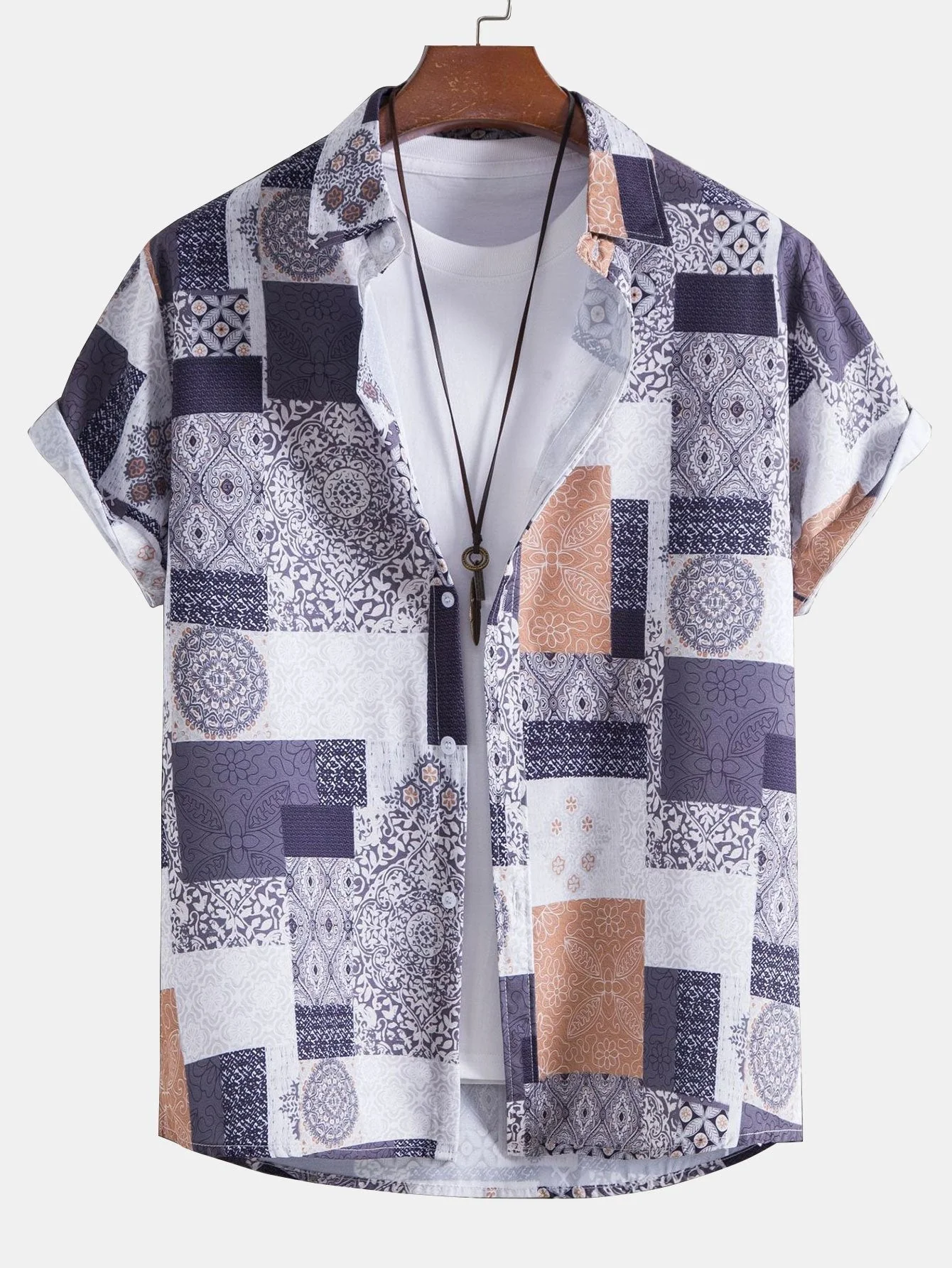 Ardon® | Tile Patchwork Print Button Up Shirt