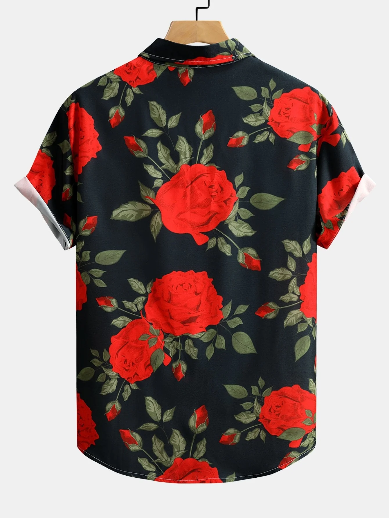 Aretas® | Red Rose Print Button Up Shirt - Image 2