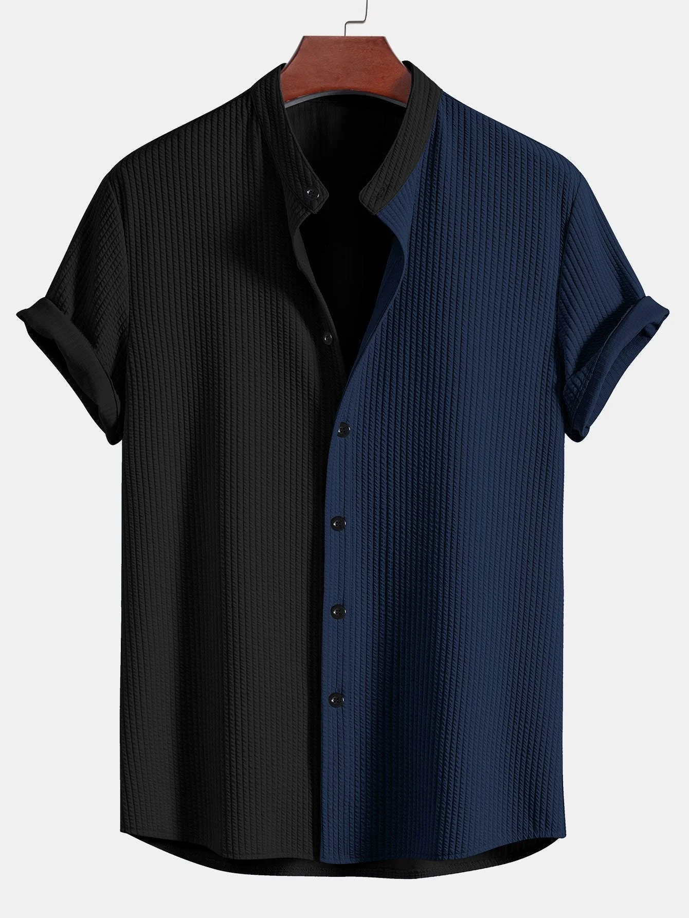 Aric® | Two Tone Muscle Fit Ribbed Stand Collar Shirt - Image 3