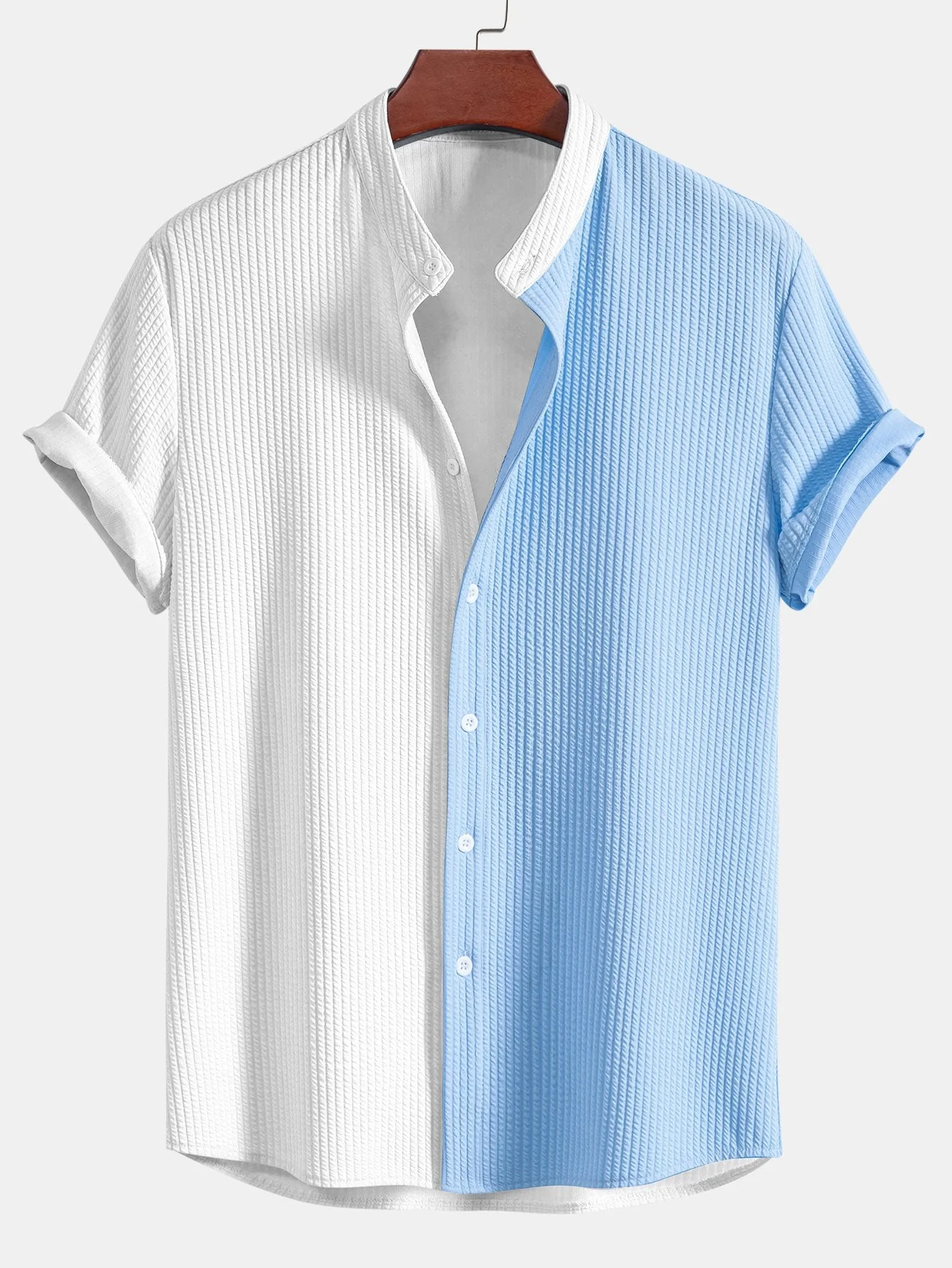 Aric® | Two Tone Muscle Fit Ribbed Stand Collar Shirt - Image 4