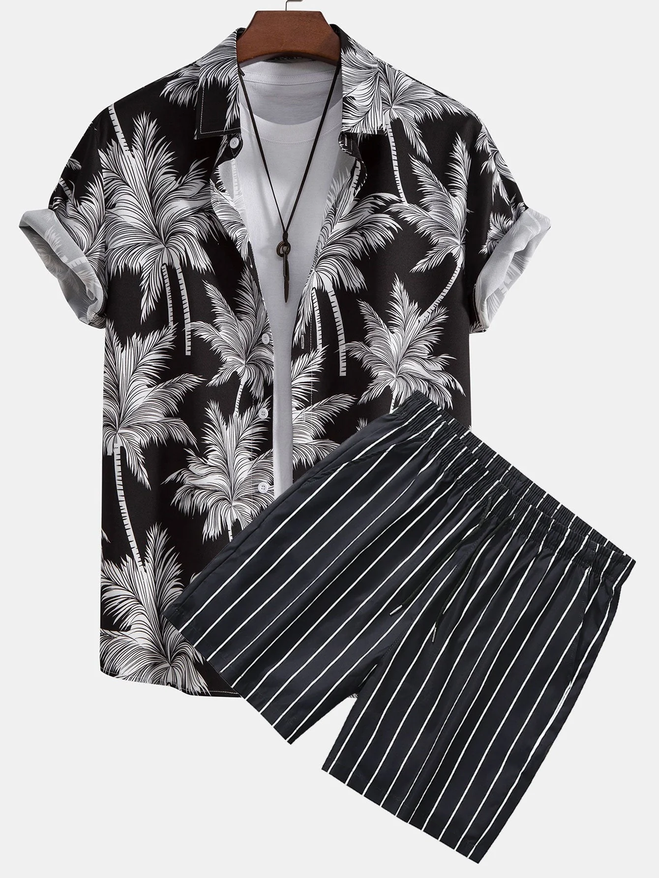Aristides® | Palm Tree Print Button Up Shirt & Striped Swim Shorts - Image 2