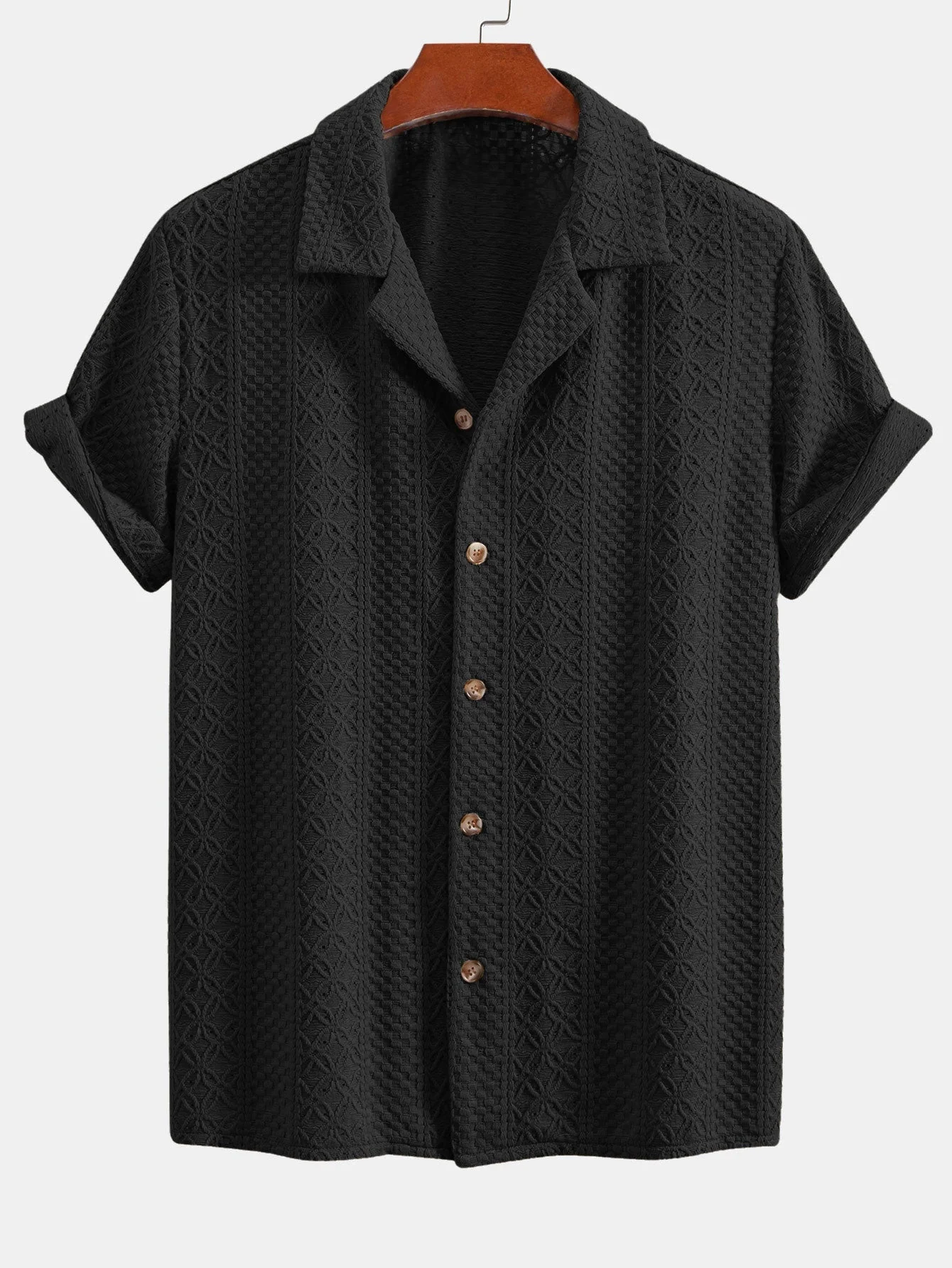 Aristotelis® | Floral Checkerboard Jacquard Cuban Shirt - Image 3