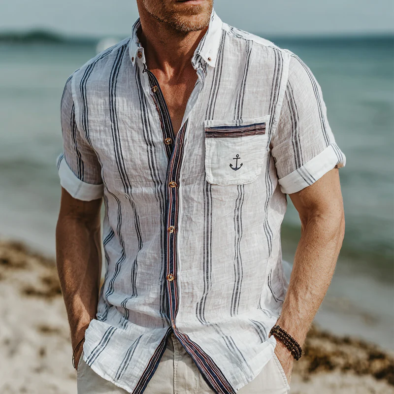 Armand | Men'S Stripe Print Lapel Short Sleeve Shirt - Image 2