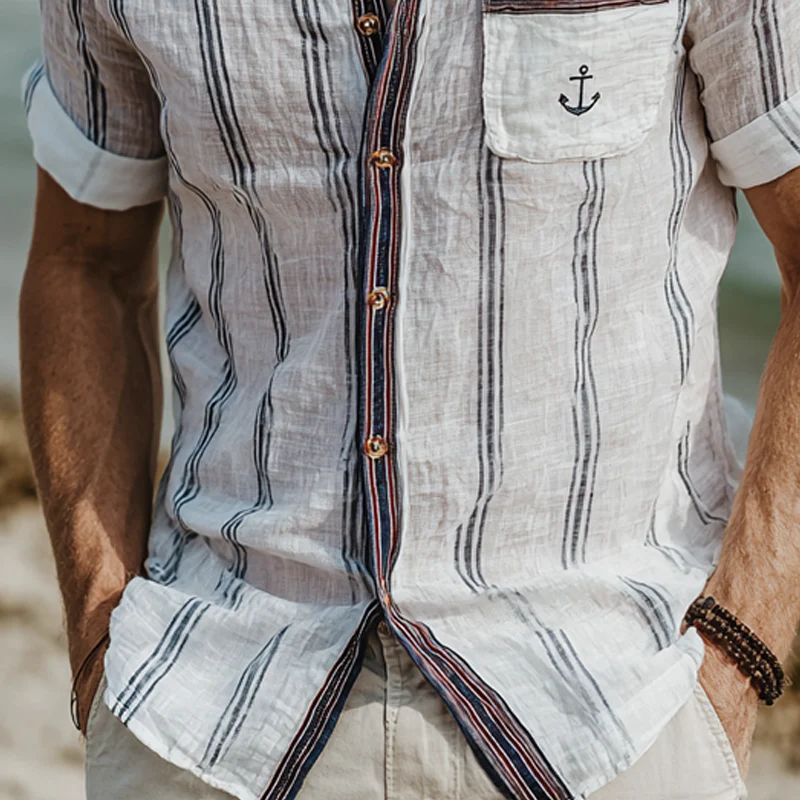 Armand | Men'S Stripe Print Lapel Short Sleeve Shirt - Image 4