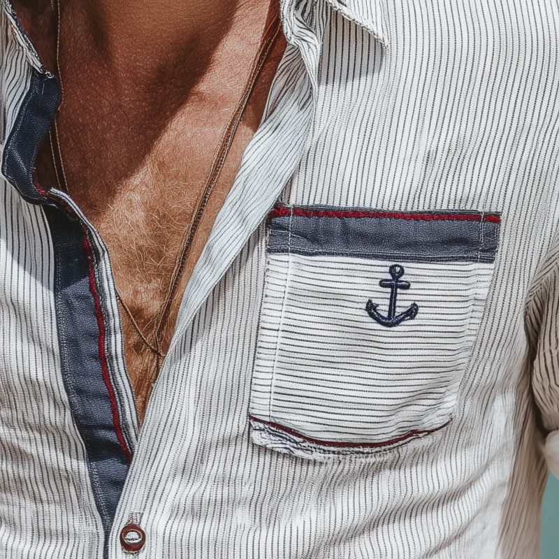 Arnie | Men'S Stripe Print Contrast Embroidery Short Sleeve Shirt - Image 3