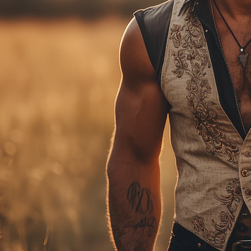 Arnie | Men'S Summer Fashion Fake Two Piece Embroidery Slub Linen Sleeveless Vest - Image 3
