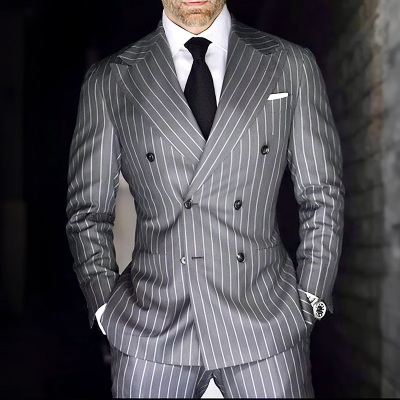 Arthur | Men'S Retro Casual Stripe Print Double Breasted Blazer - Image 2