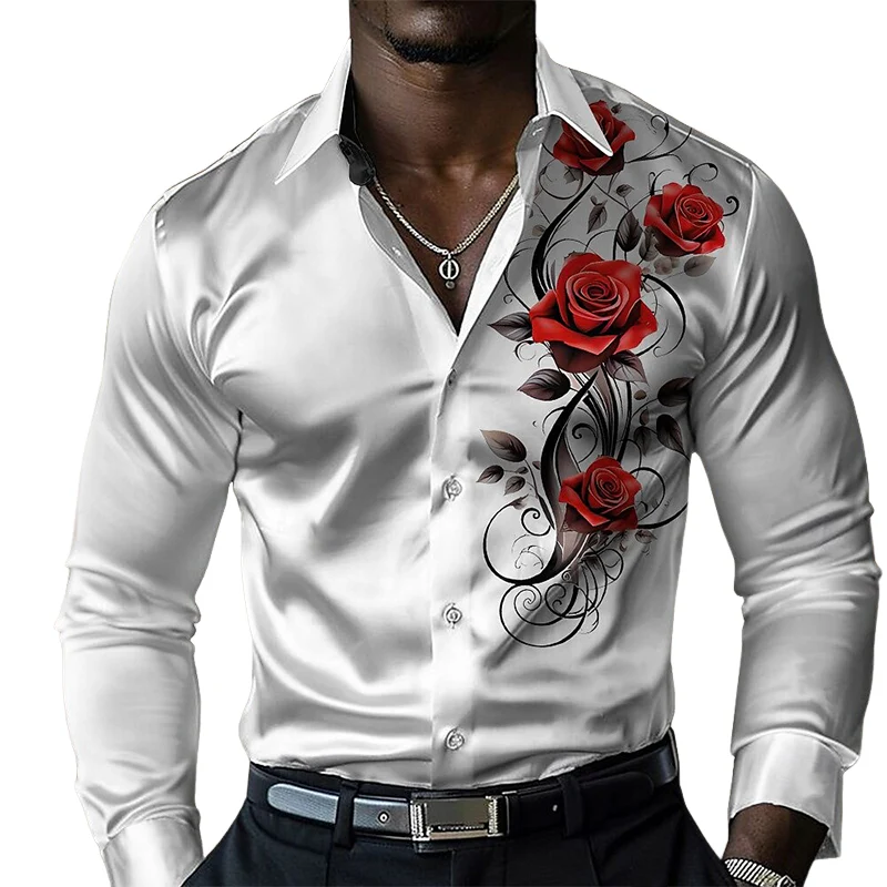 Arthur | Men'S Satin Print Long Sleeve Lapel Shirt - Image 2