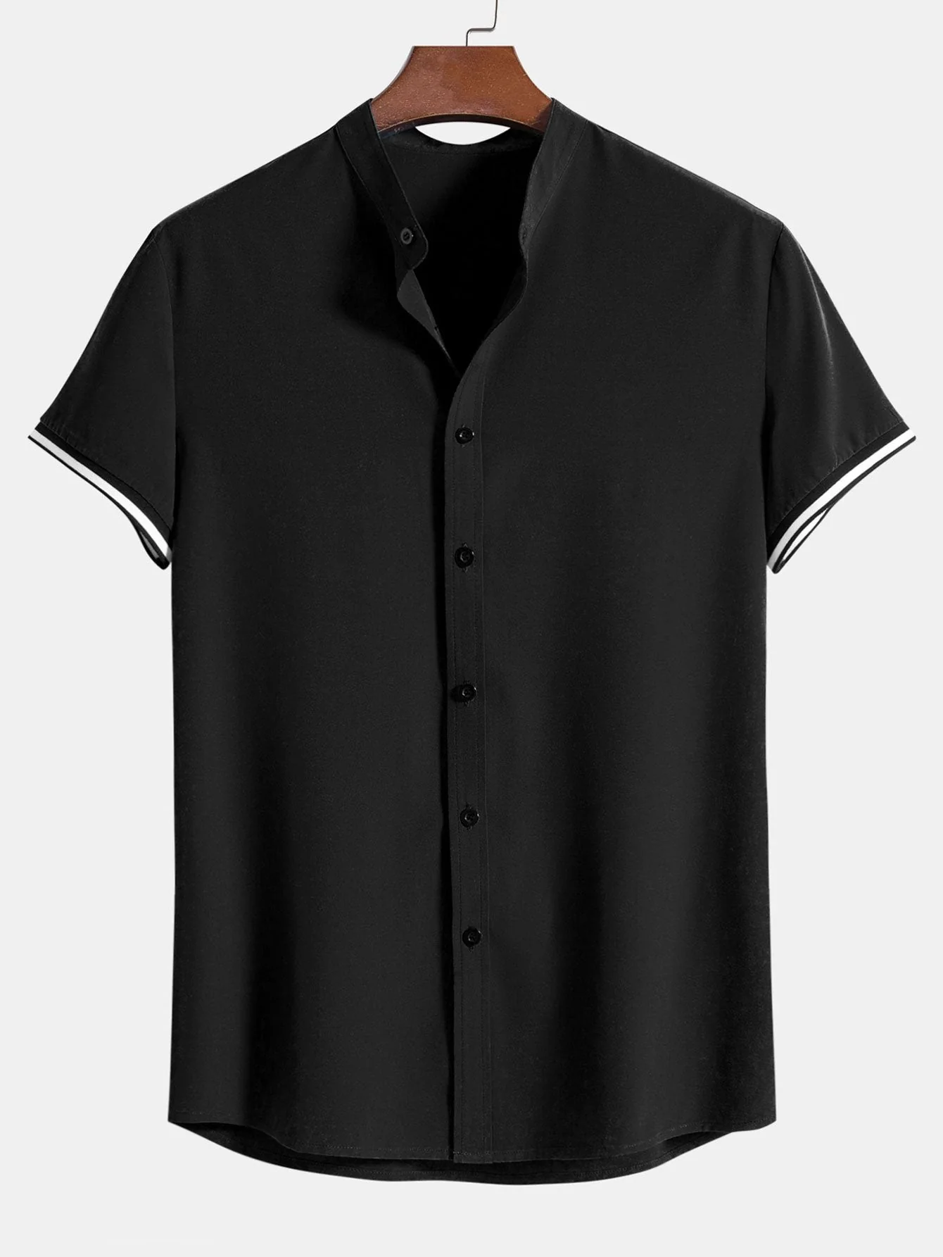 Arvid® | Muscle Fit Stripe Threaded Cuff Stand Collar Shirt - Image 5
