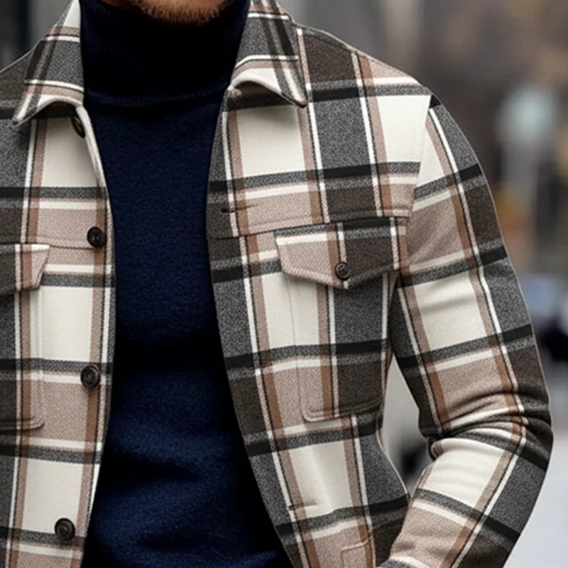 Asa® | Men's Casual Lapel Multi-pocket Blend Plaid Jacket MTA3033I5X - Image 3