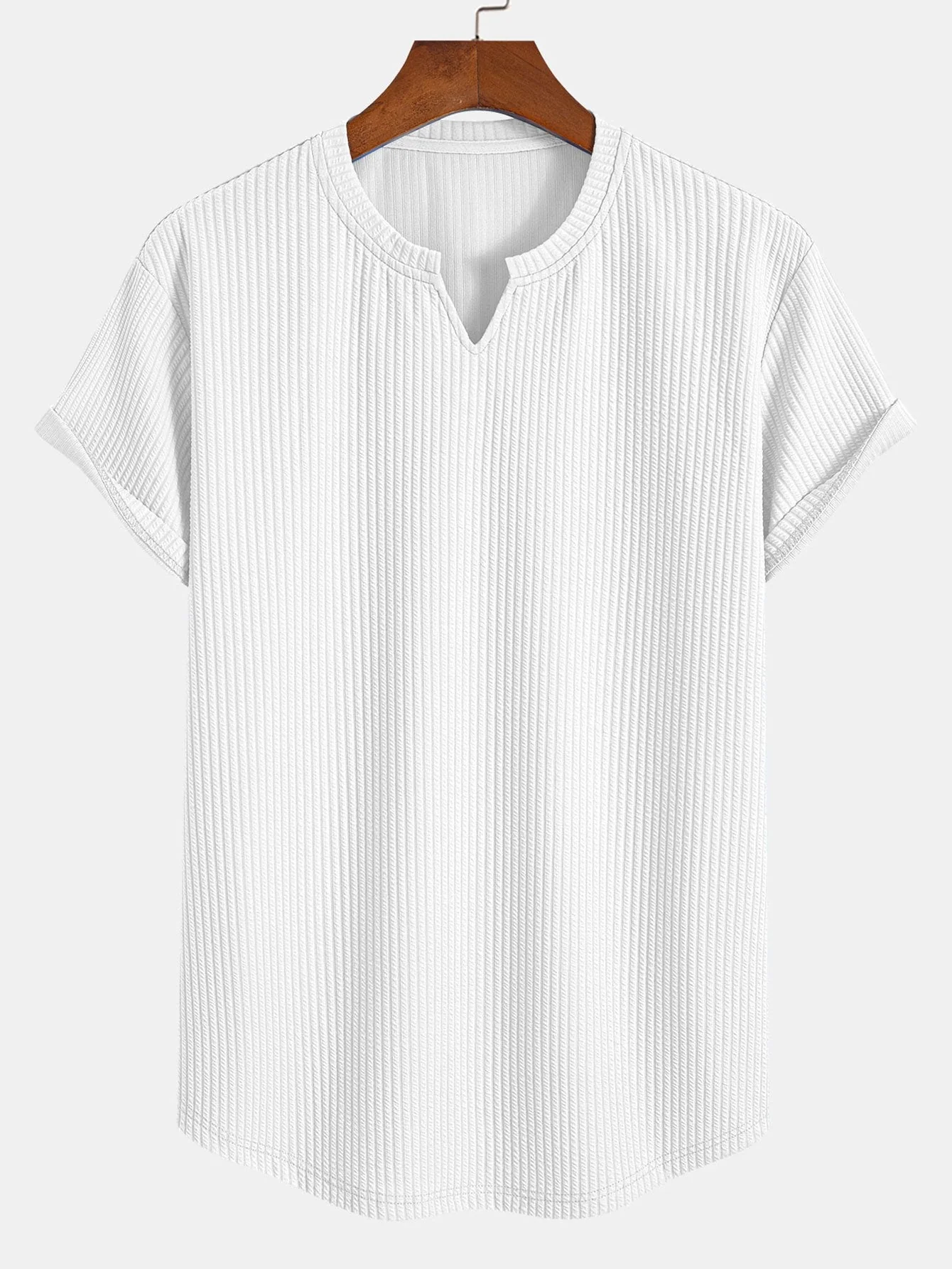 Asher® | Muscle Fit Notch Ribbed Arc Hem T-Shirt - Image 2