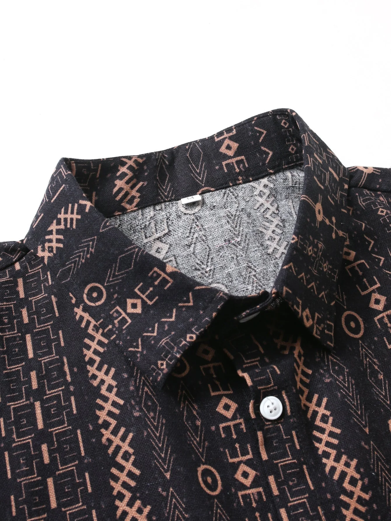 Atahualpa® | Linen Look Ethnic Geometric Print Button Up Shirt - Image 3