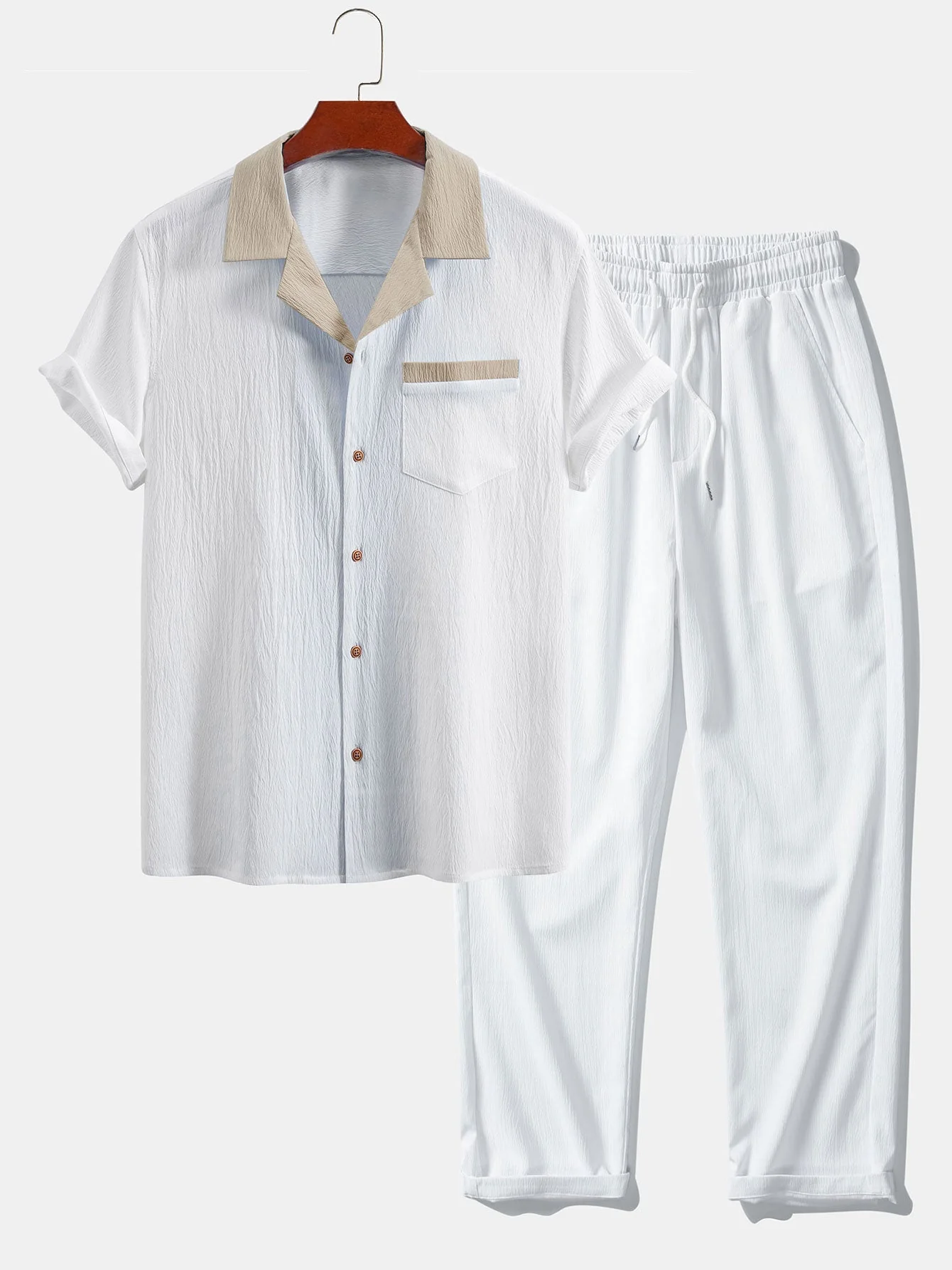 Atanasio® | Textured Contrast Cuban Shirt & Straight Leg Pants - Image 10