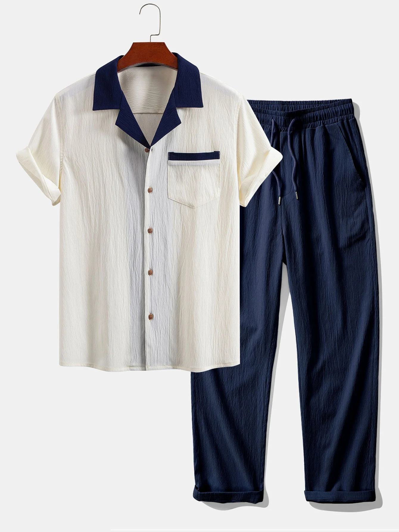 Atanasio® | Textured Contrast Cuban Shirt & Straight Leg Pants - Image 4