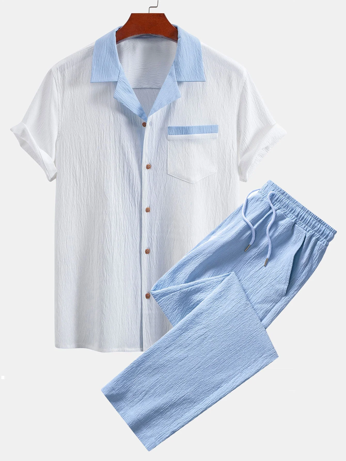 Atanasio® | Textured Contrast Cuban Shirt & Straight Leg Pants - Image 5