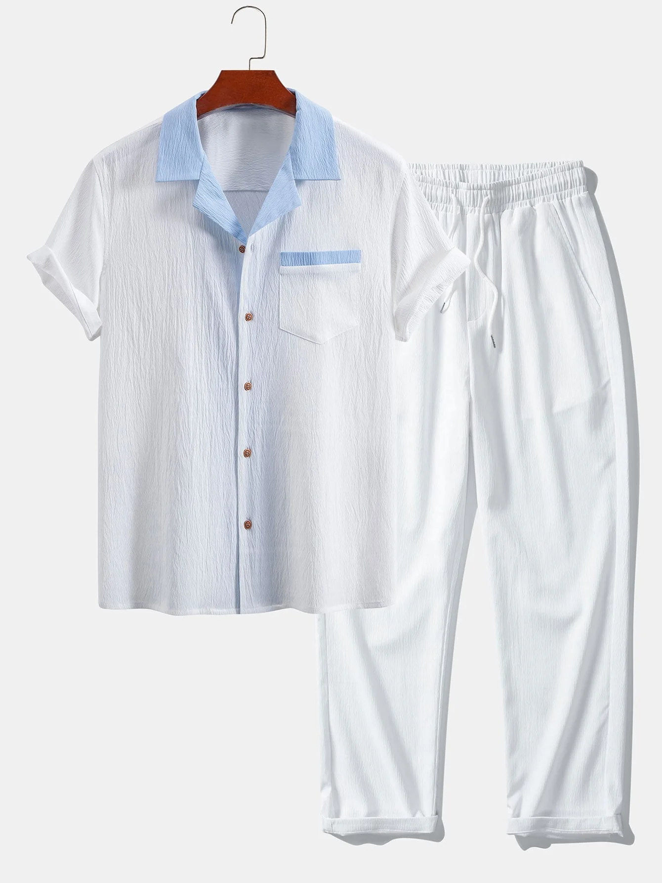 Atanasio® | Textured Contrast Cuban Shirt & Straight Leg Pants - Image 8