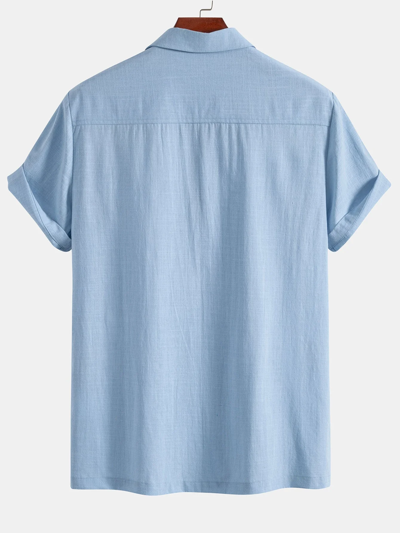 Atwell® | Geometric Rhombus Print Linen Look Patchwork Bowling Shirt - Image 6