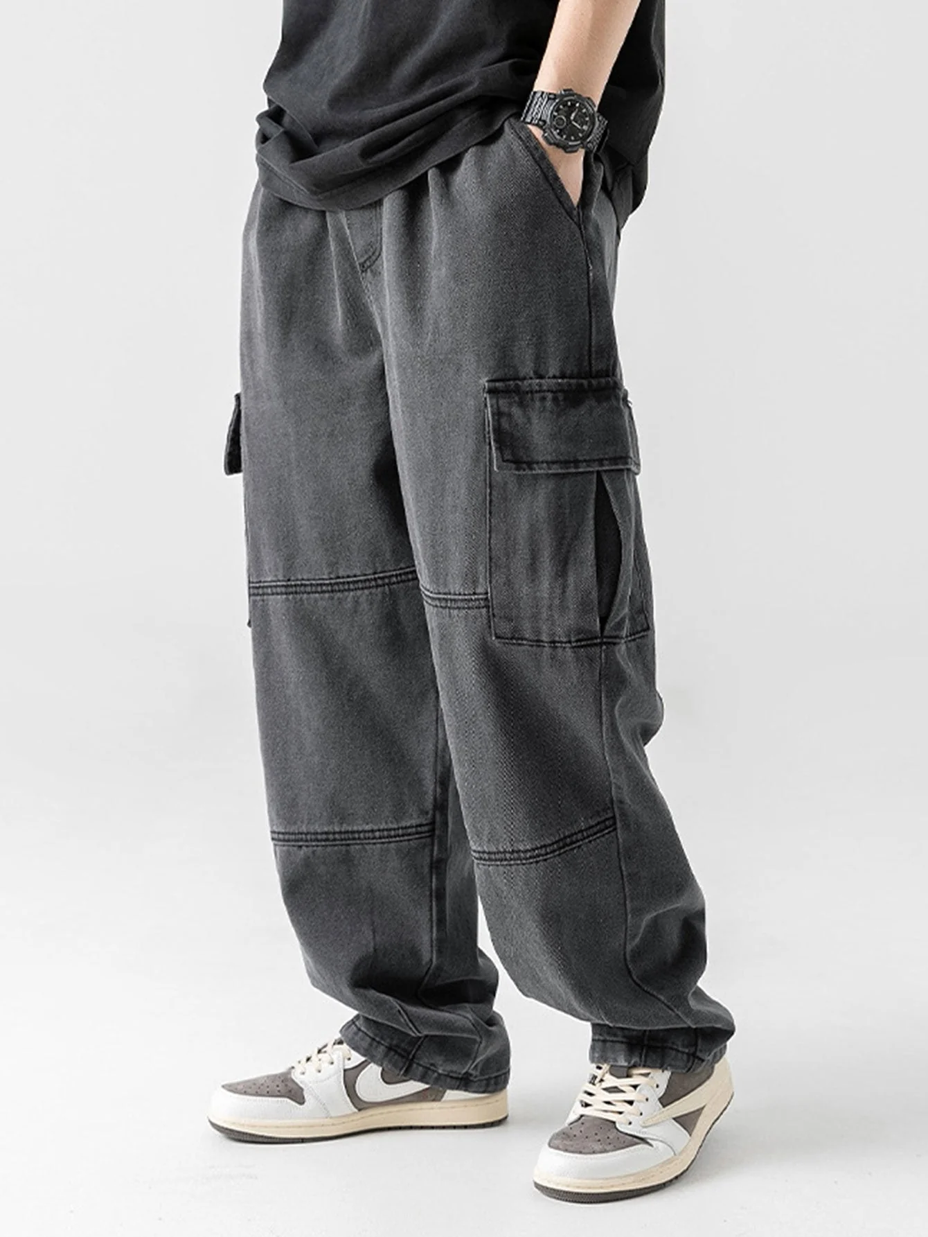 Augustin® | Elastic Waist Relax Fit Straight Leg Cargo Jeans - Image 5