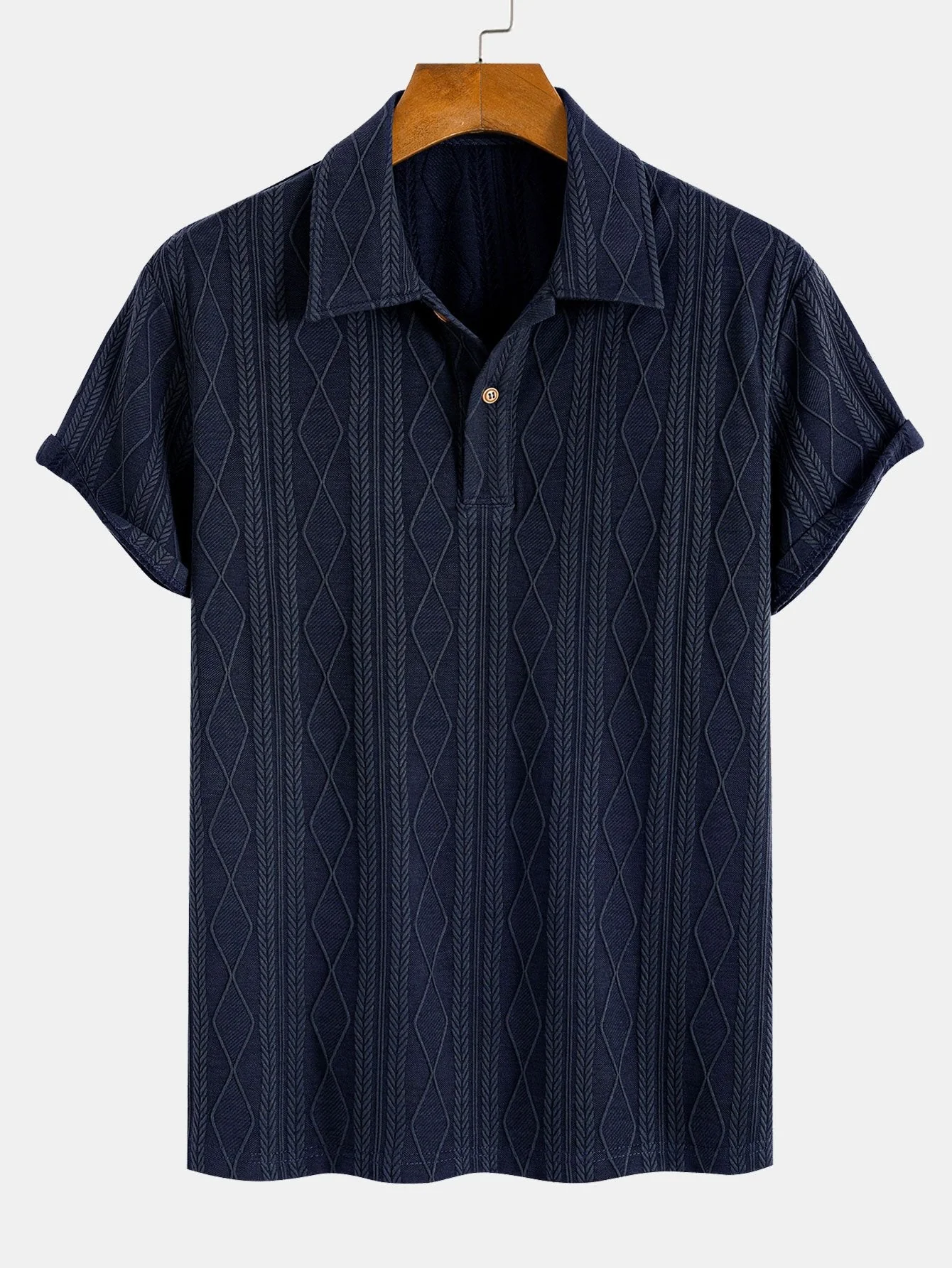 Augusto® | Knitted Geometric Rhombus Jacquard Polo - Image 3