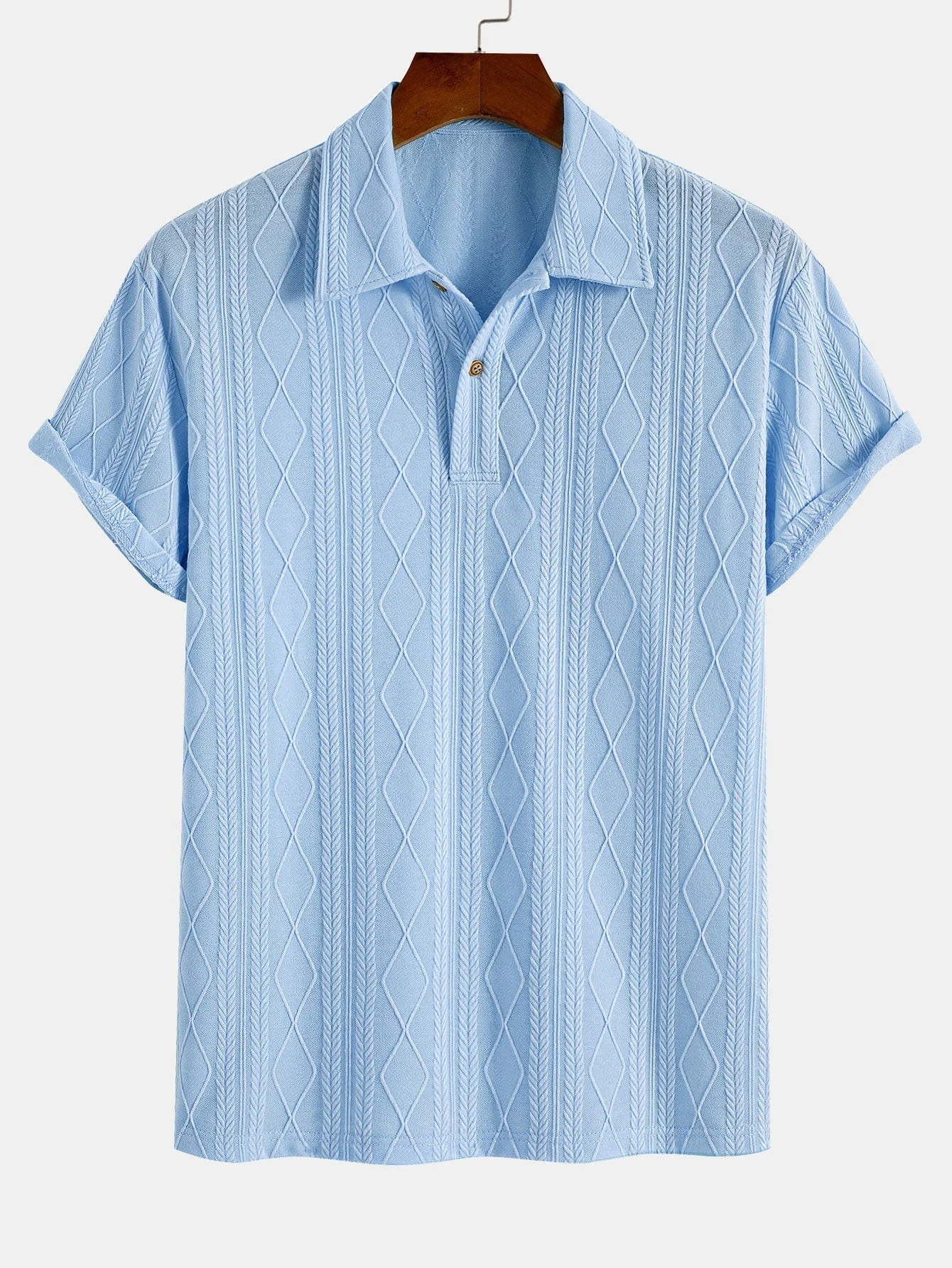 Augusto® | Knitted Geometric Rhombus Jacquard Polo - Image 5