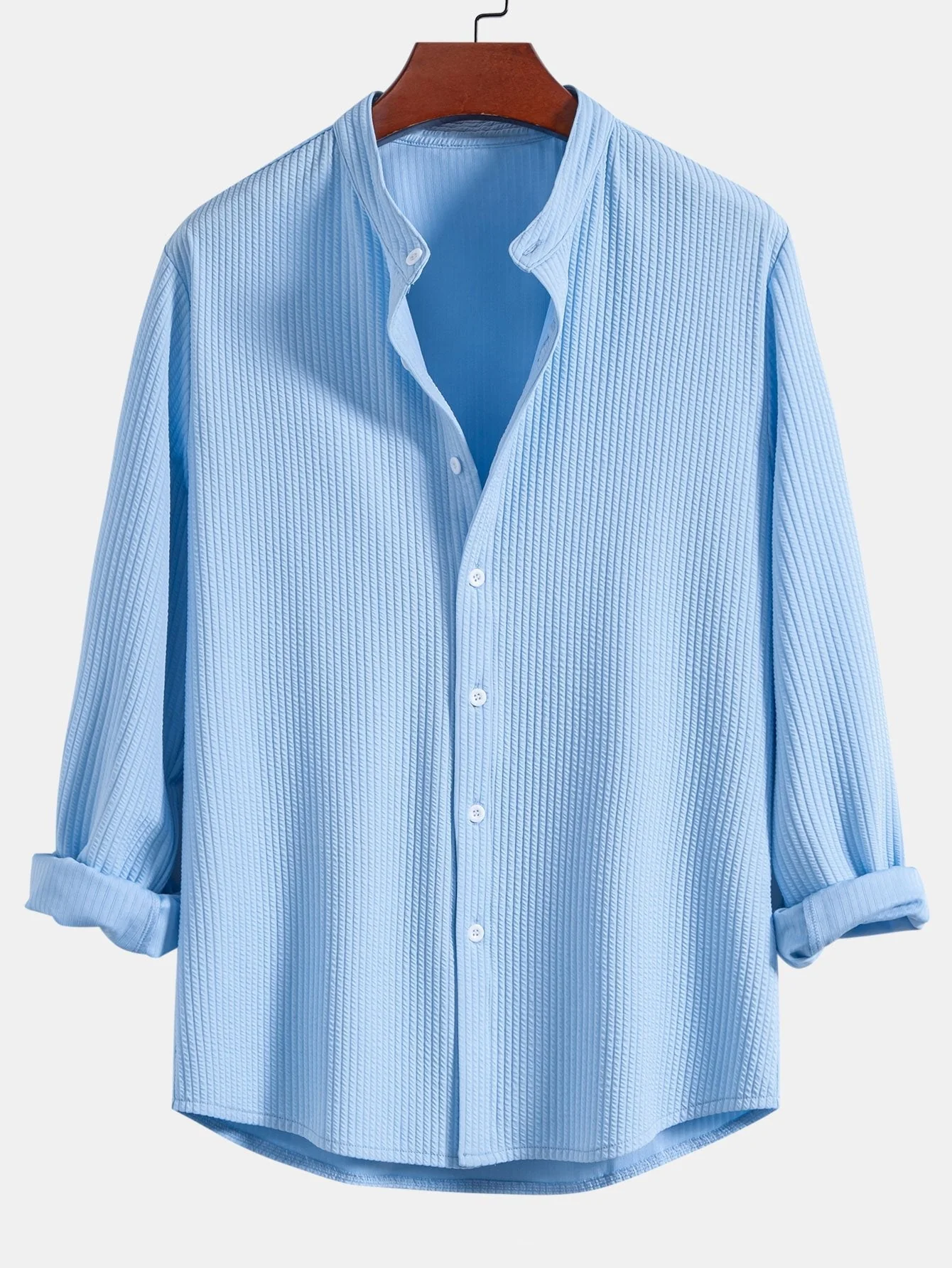 Baldomero® | Long Sleeve Muscle Fit Ribbed Stand Collar Shirt