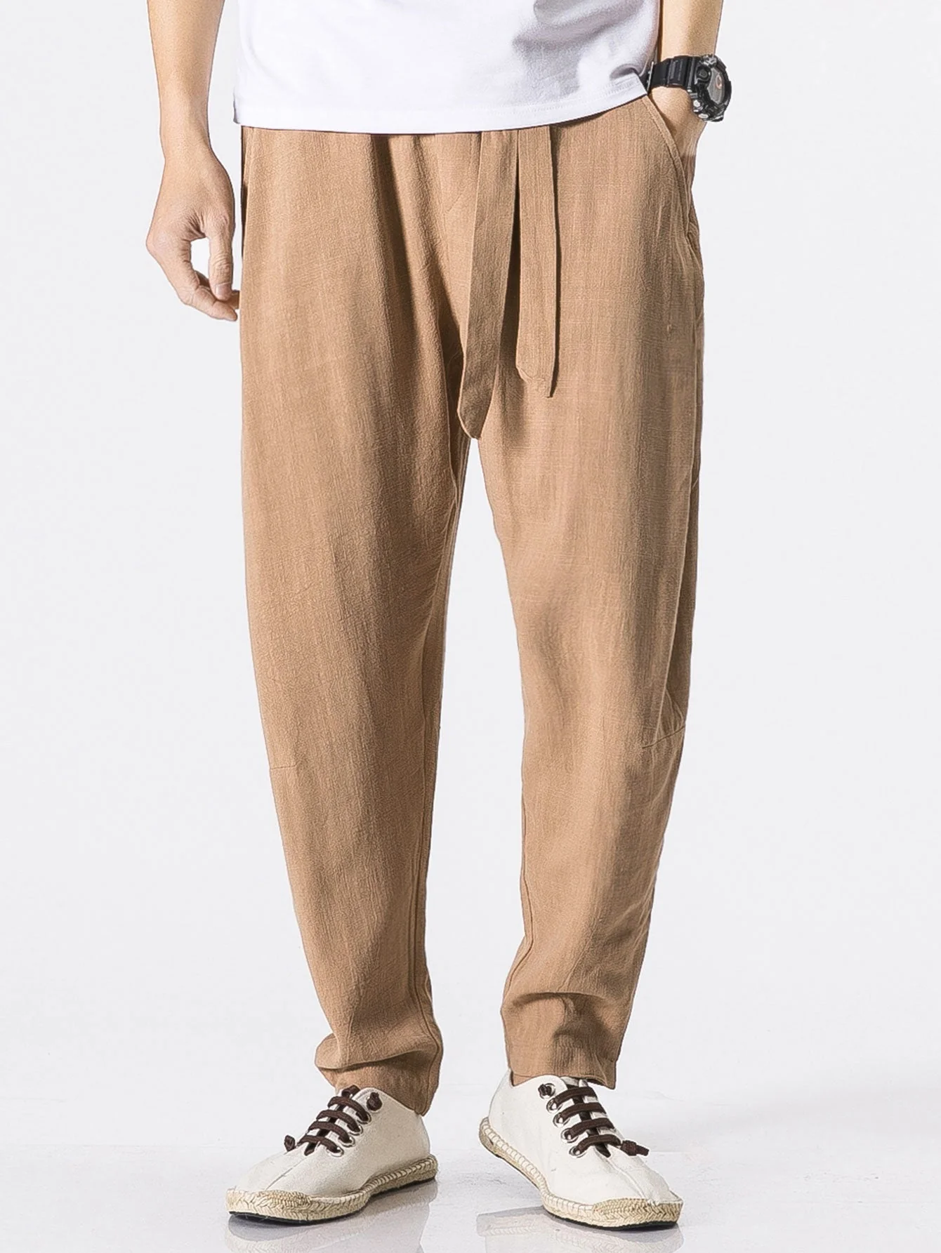 Barde® | Detachable Belt Relax Fit Linen And Cotton Blend Harem Pants - Image 3