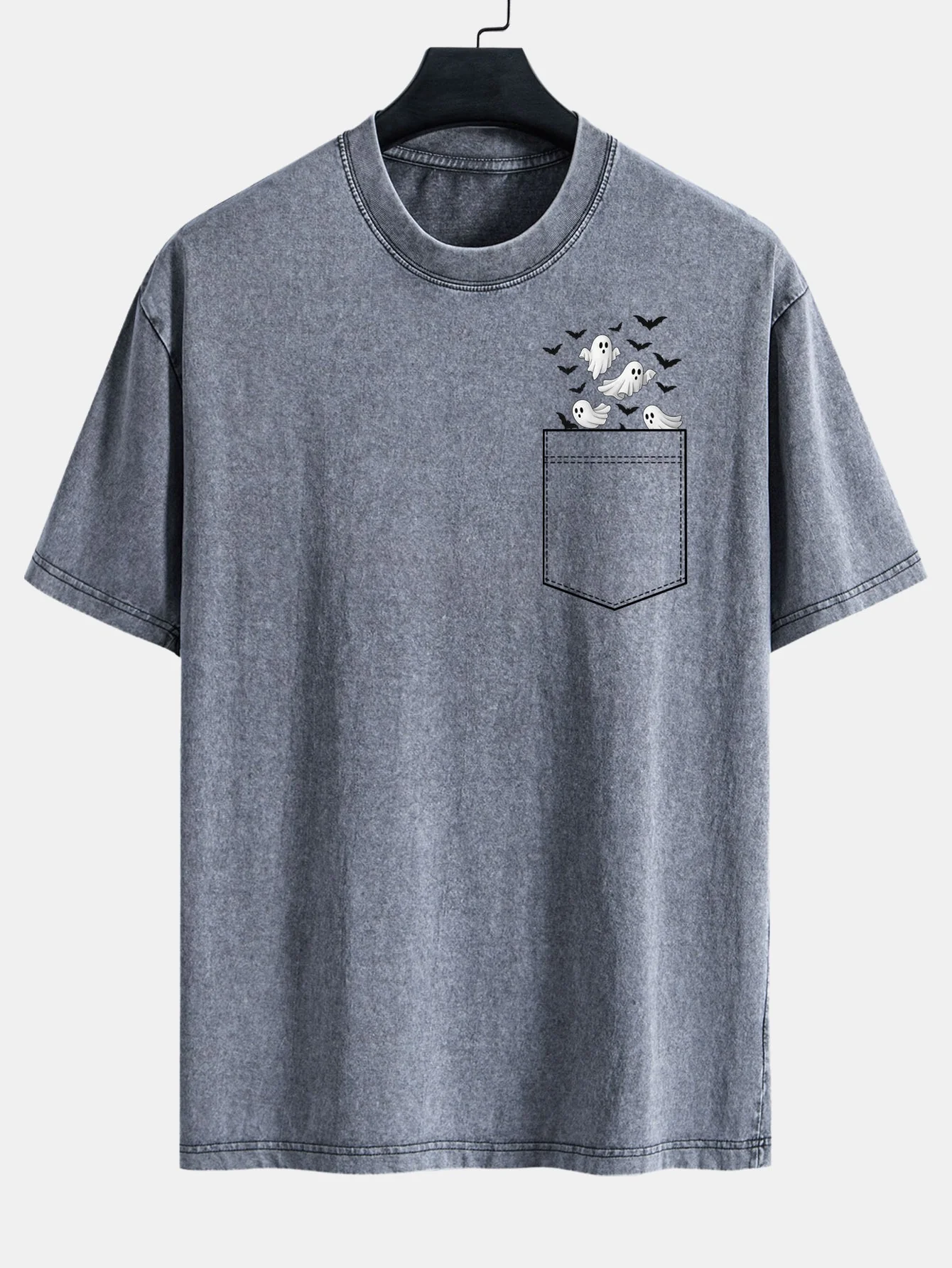 Bardo® | Pocket Bat Ghost Print Washed Distressed Drop Shoulder T-Shirt - Image 3