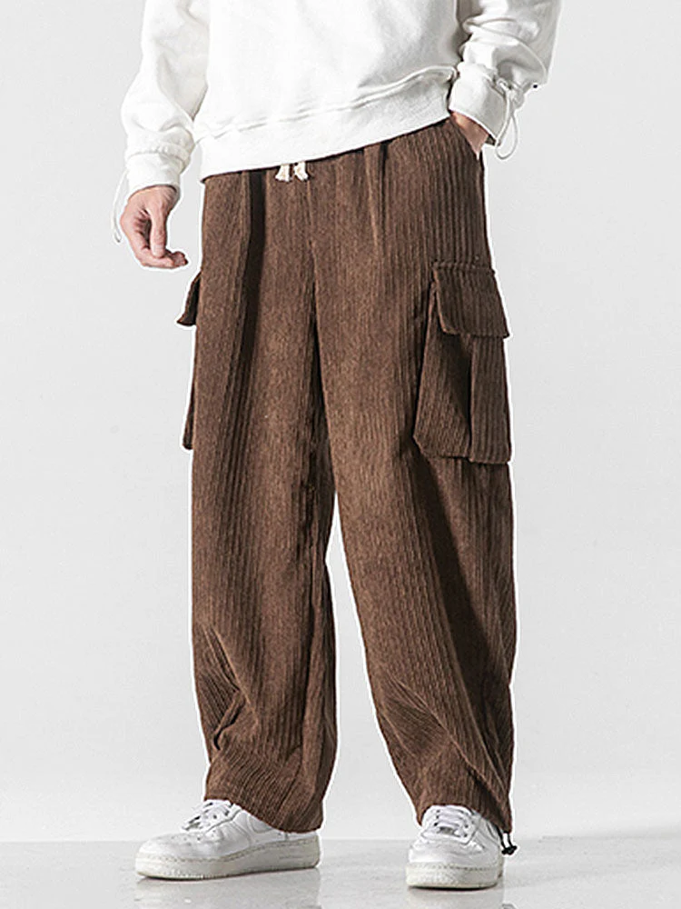 Bareed® | Relaxed Fit Drawcord Hem Corduroy Cargo Pants