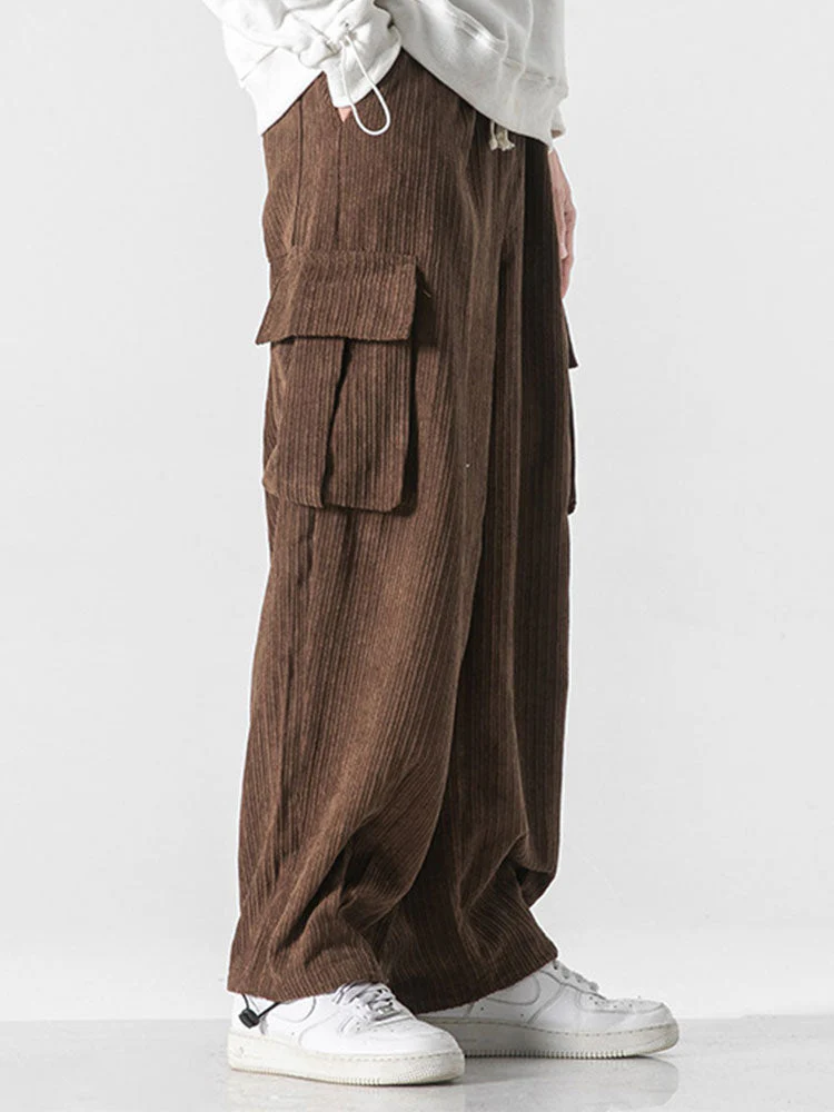 Bareed® | Relaxed Fit Drawcord Hem Corduroy Cargo Pants - Image 3