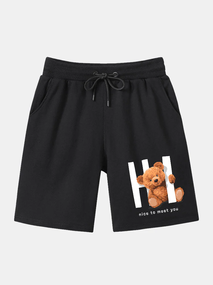 Barker® | Slogan Bear Print Mid Length Shorts