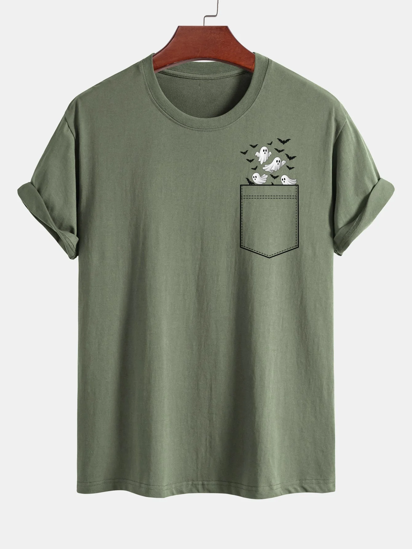 Barnaby® | Regular Fit Pocket Bat Ghost Print Cotton T-Shirt - Image 11