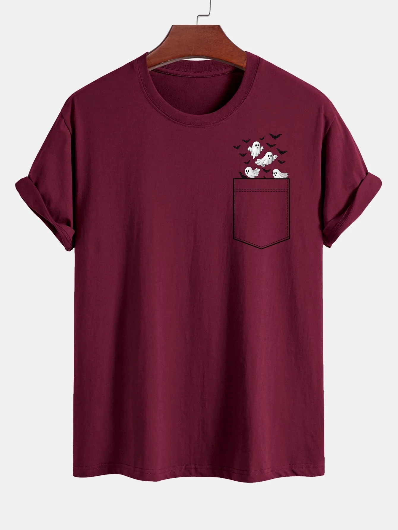 Barnaby® | Regular Fit Pocket Bat Ghost Print Cotton T-Shirt - Image 2