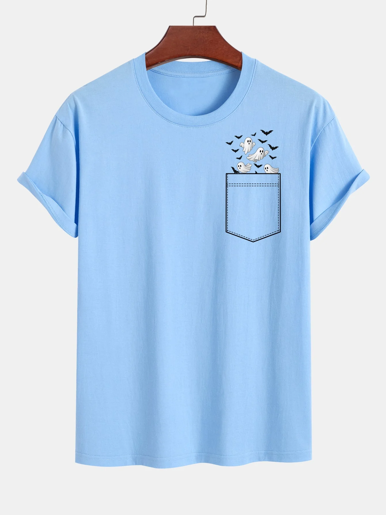 Barnaby® | Regular Fit Pocket Bat Ghost Print Cotton T-Shirt - Image 5