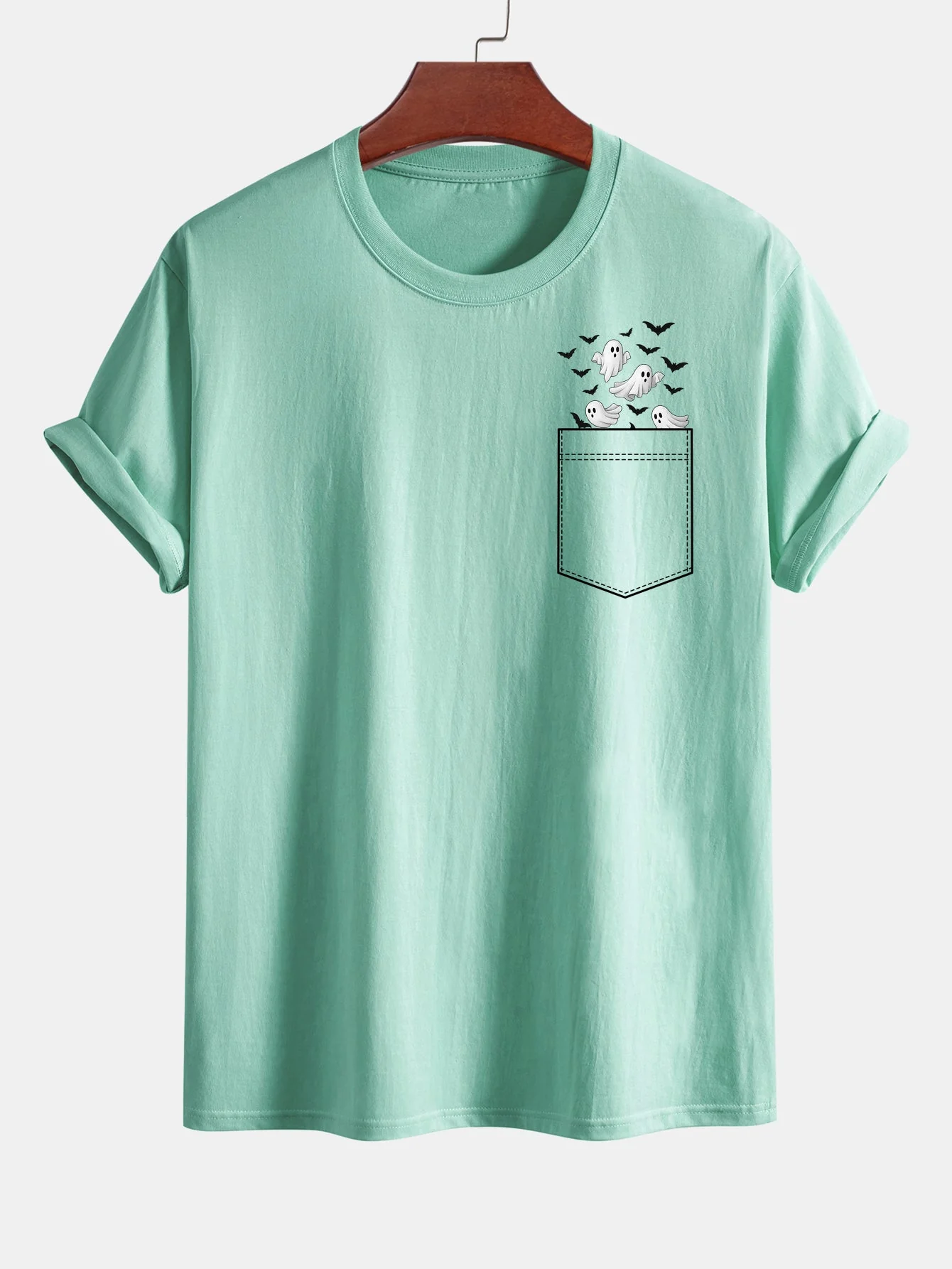 Barnaby® | Regular Fit Pocket Bat Ghost Print Cotton T-Shirt - Image 7