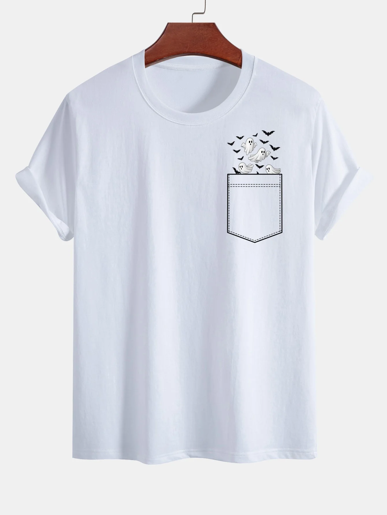 Barnaby® | Regular Fit Pocket Bat Ghost Print Cotton T-Shirt - Image 9