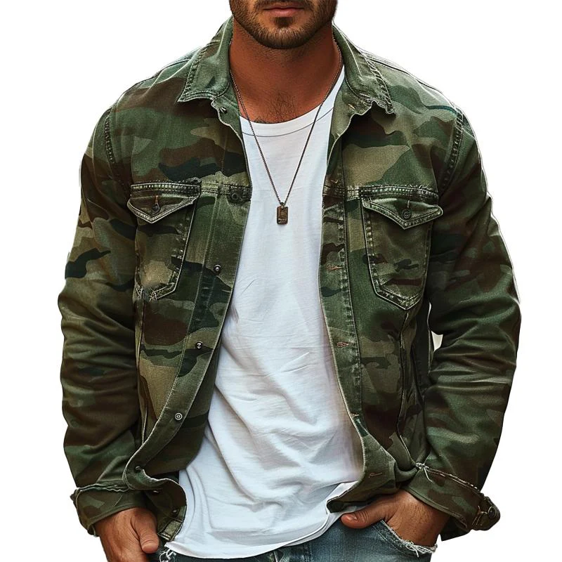 Barrow® | Men's Camouflage Canvas Retro Wear Lapel Jacket 18911497X
