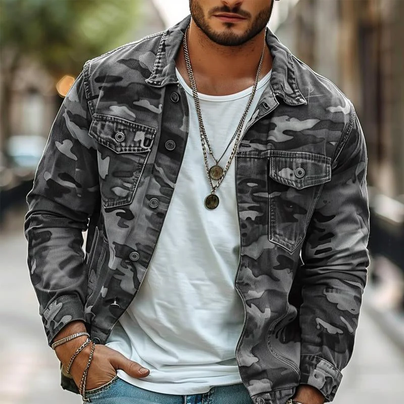 Barrow® | Men's Camouflage Canvas Retro Wear Lapel Jacket 18911497X - Image 4