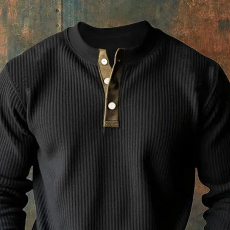 Barry® | Men's Casual Colorblock Henley Collar Long Sleeve Sweatshirt 97391370Y - Image 2