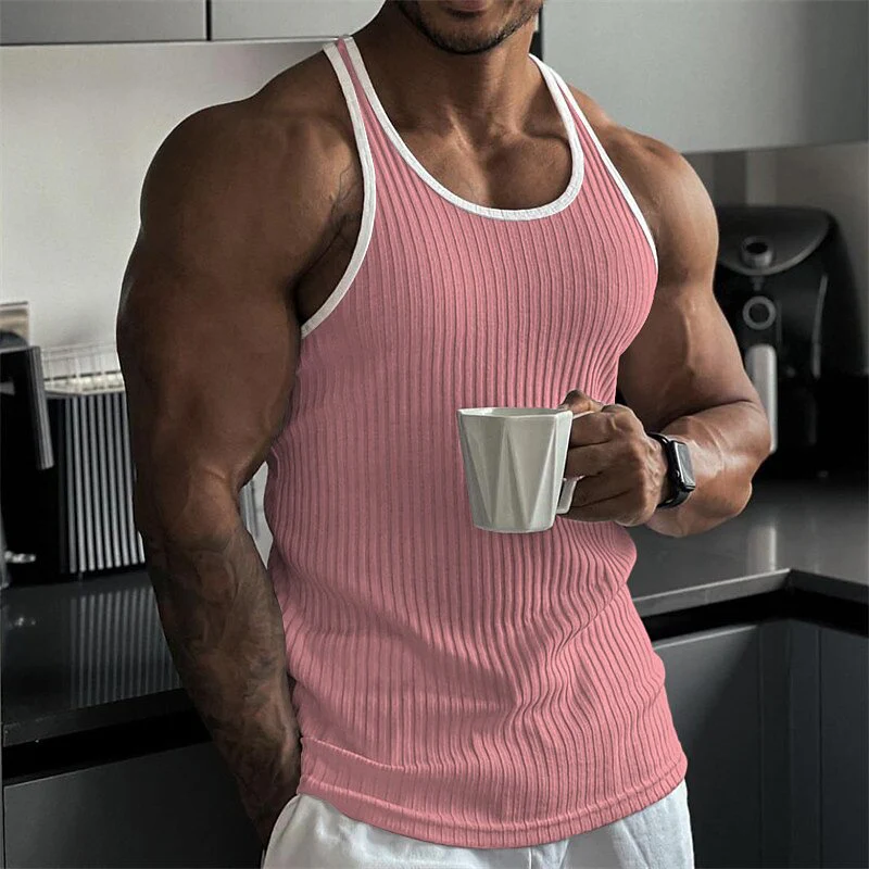 Barry | Men'S Striped Contrast Knit Crew Neck Tank Top - Image 4