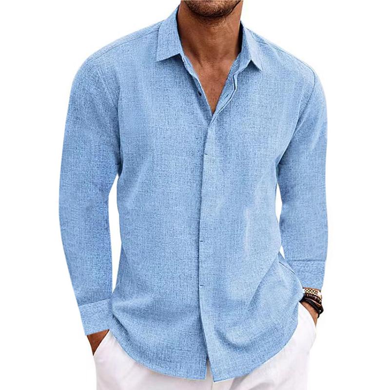 Bartel® | Men's Casual Loose Solid Color Cotton Linen Long Sleeve Shirt 01703150M - Image 4